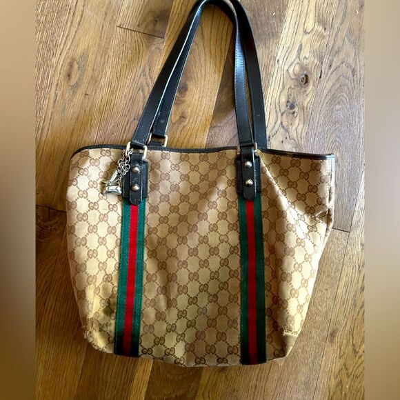 Vintage Gucci canvas leather Sherry tote with charms - Picture 1 of 14